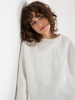 Hurtownia Ecru dresowa bluza bez kaptura z haftem