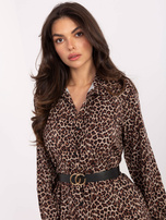 Beżowo-czarna mini sukienka w panterkę 