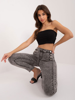 Hurtownia Ciemnoszare jeansy damskie skinny z ozdobnymi guzikami
