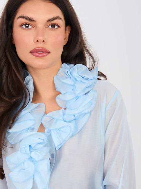 Jasnoniebieska półprzezroczysta koszula z żabotem