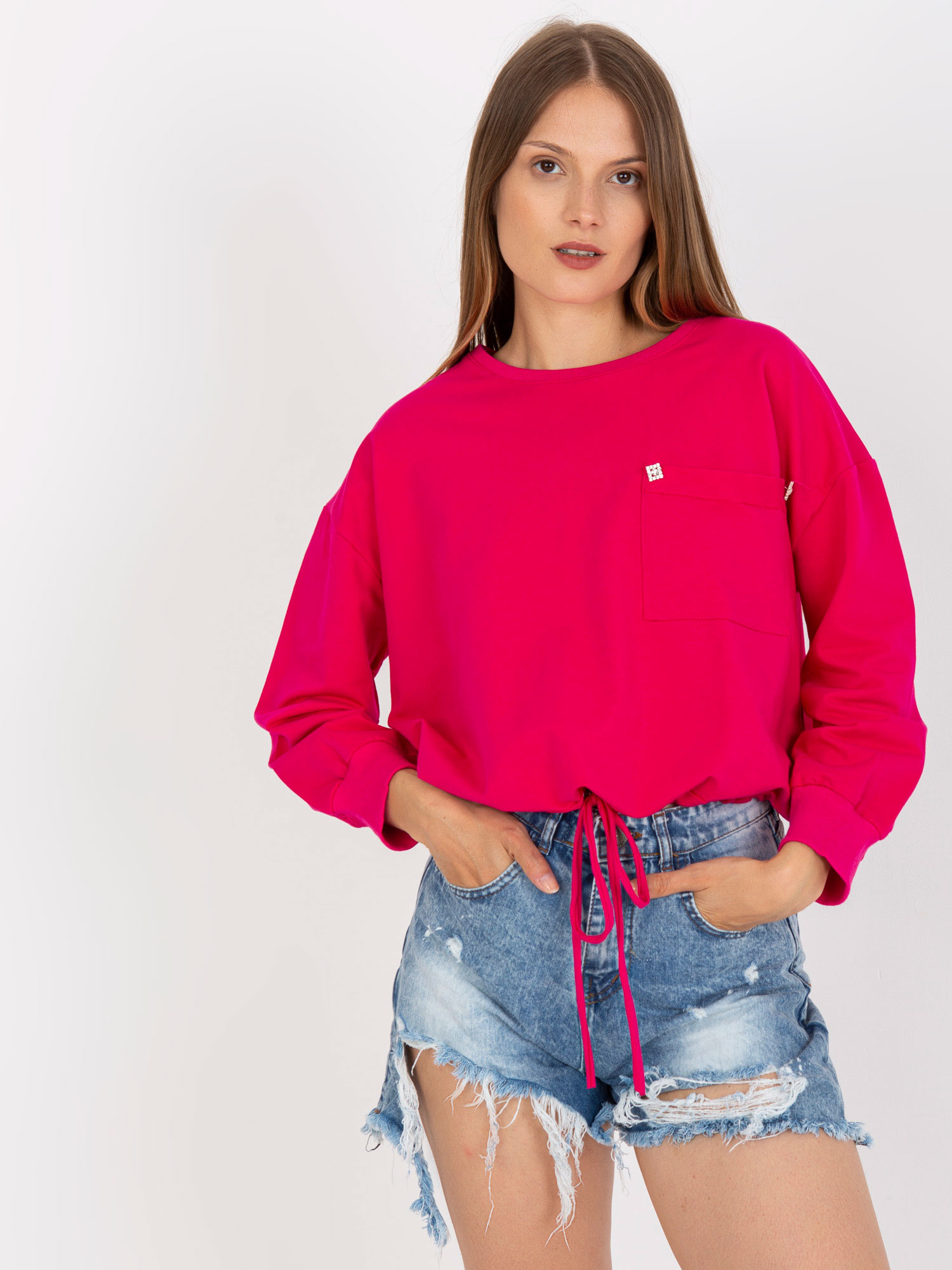 Großhandel Fuchsie Kapuzenlose Sweatshirt mit Bündchen RUE PARIS.