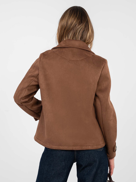 Brązowy zamszowy płaszcz z kieszeniami