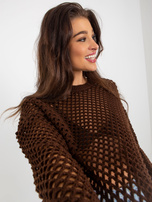 Hurt Brązowy ażurowy sweter letni z dodatkiem wełny