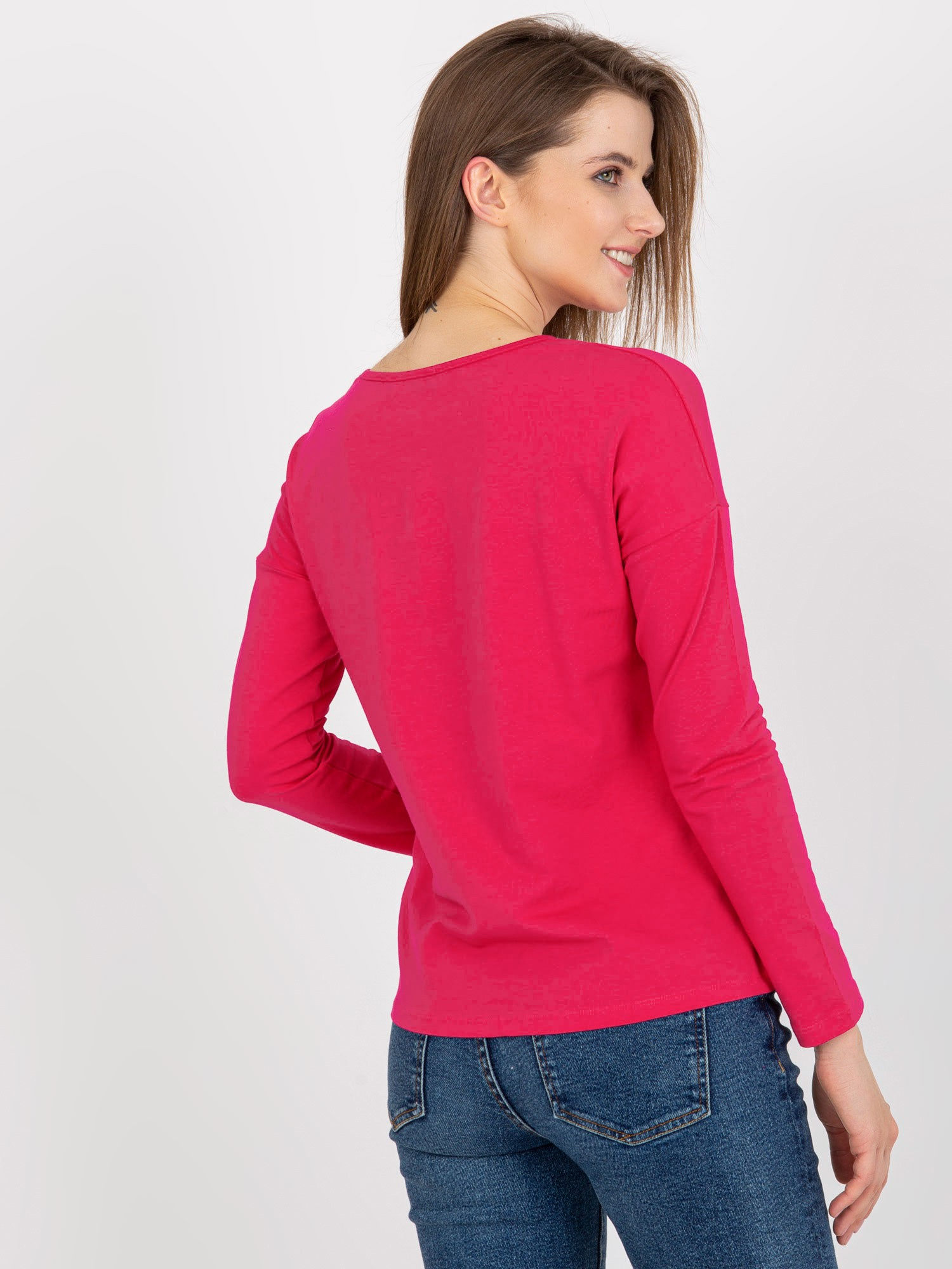 Fuksjowa bawełniana bluzka basic longsleeve