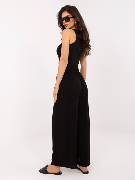 Czarne damskie spodnie palazzo z kieszeniami