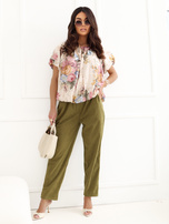 Żółta elegancka bluzka w kwiaty 