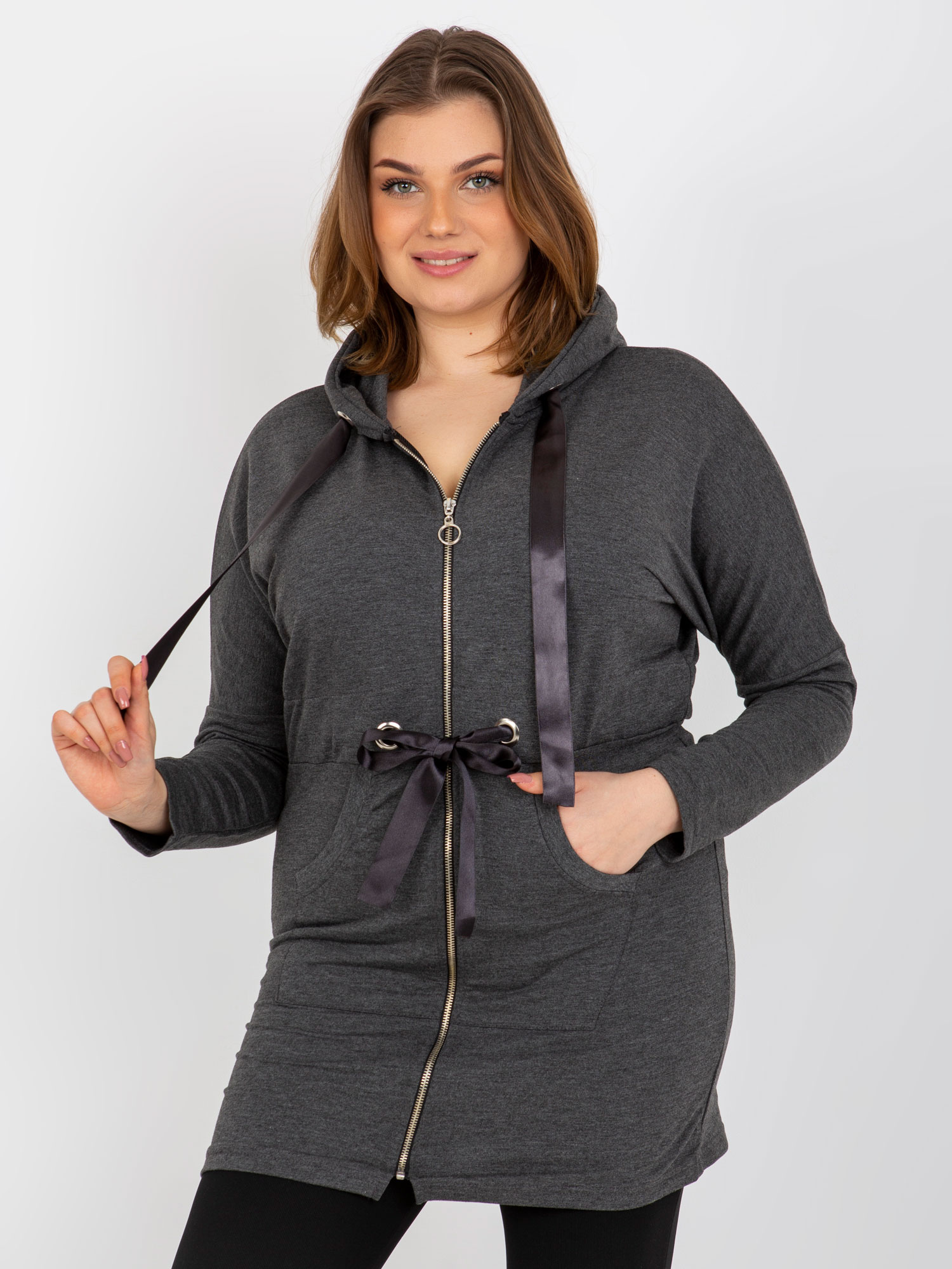 Ciemnoszara długa bluza plus size z suwakiem