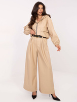Beżowe szerokie spodnie z ekoskóry RUE PARIS 