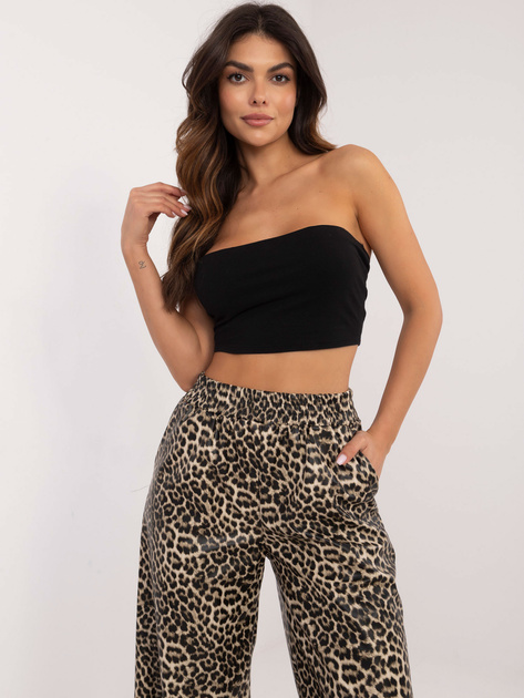 Hurt Beżowo-czarne wzorzyste spodnie ze skóry ekologicznej