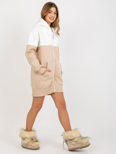 Hurt Ecru-beżowa dresowa długa bluza basic z kapturem