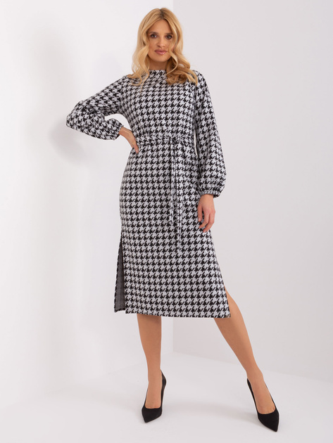 Hurt Biało-czarna midi sukienka dzianinowa w pepitkę