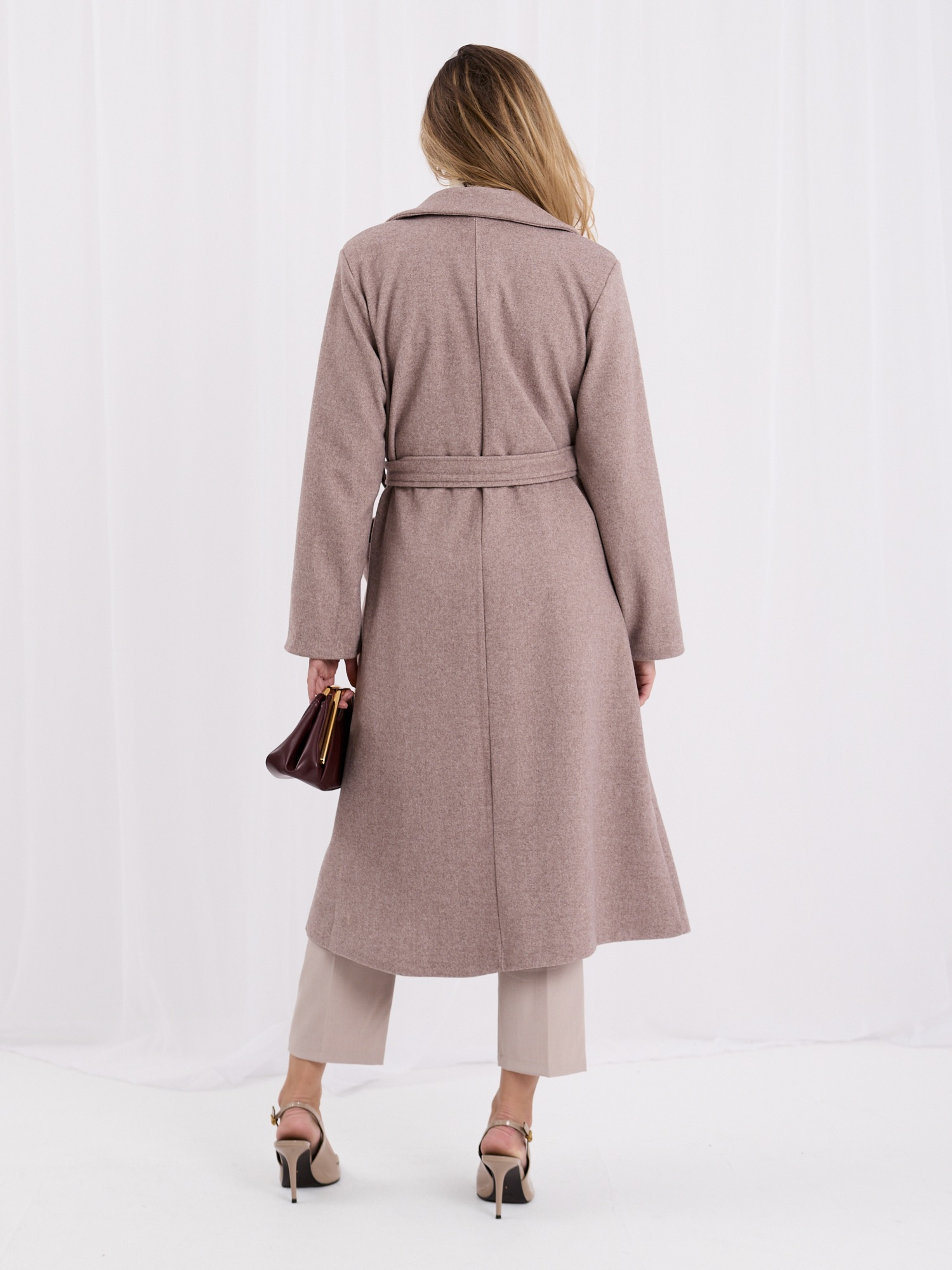 RUE PARIS Dark beige elegant coat with a melange texture.