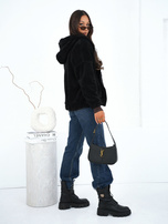 Czarna futrzana bluza uszami misia