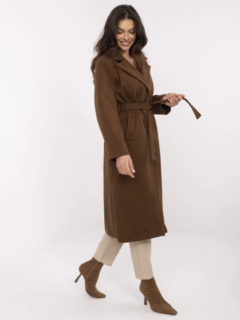 Brązowy damski płaszcz z zapięciem na guziki