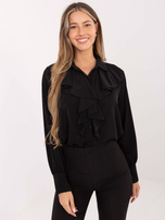Black women's shirt with puffed sleeve.