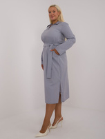 Hurt Szara bawełniana sukienka plus size z kieszeniami i paskiem