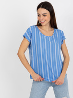 Hurt Niebieska bluzka w paski z krótkim rękawem SUBLEVEL