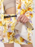 Ecru-fioletowy elegancki komplet w kwiaty