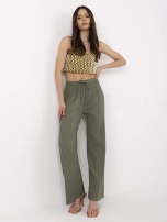  Khaki muślinowe spodnie z gumką w pasie OCH BELLA