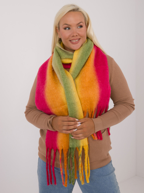 Hurt Czerwono-zielony szal damski z frędzlami z dzianiny ombre