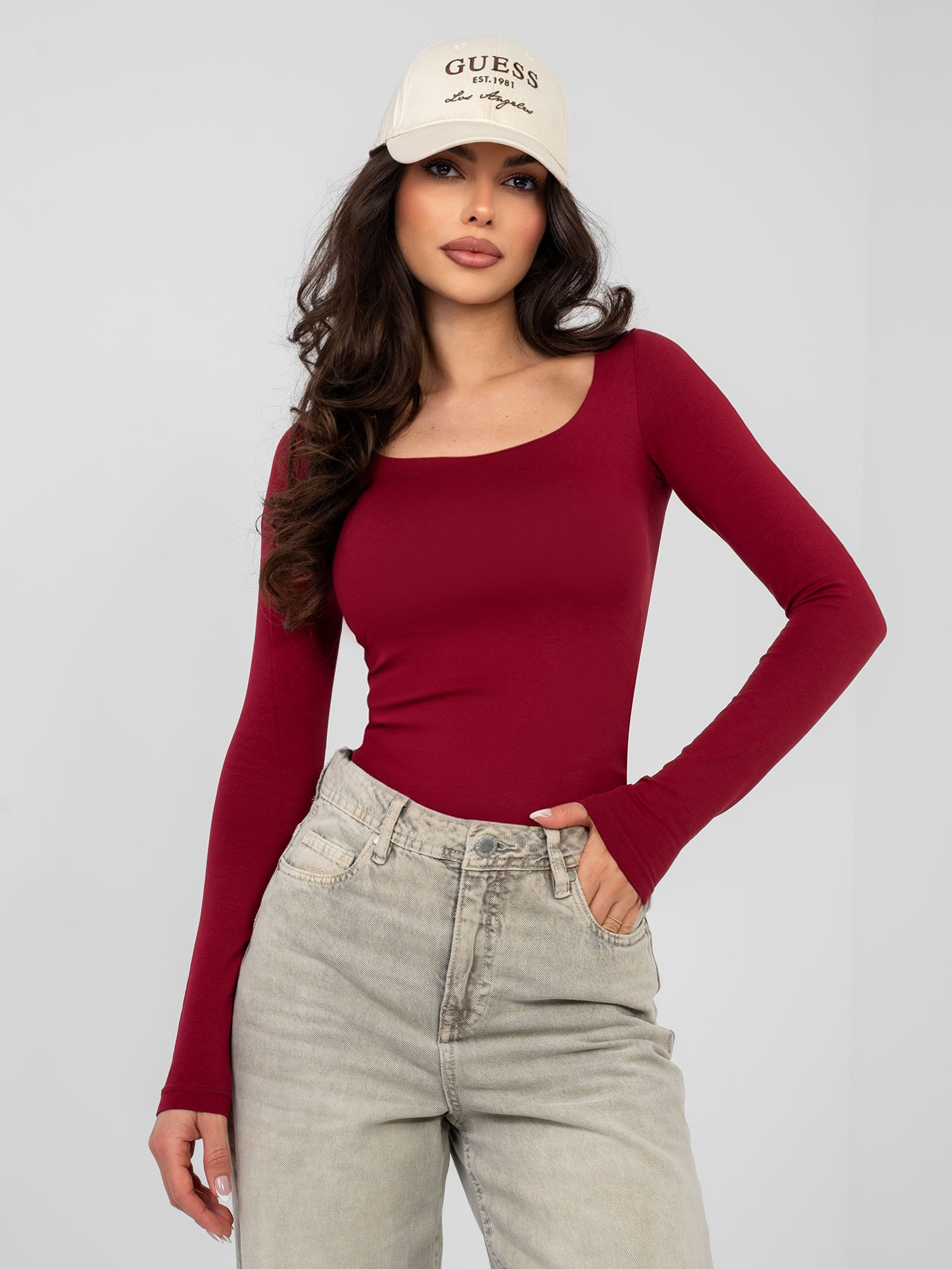 Bordowy longsleeve basic z bawełny RUE PARIS 