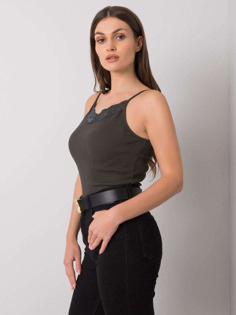 Ciemny khaki top prążkowany Armine