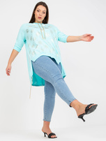 Miętowa bawełniana bluzka plus size z nadrukiem
