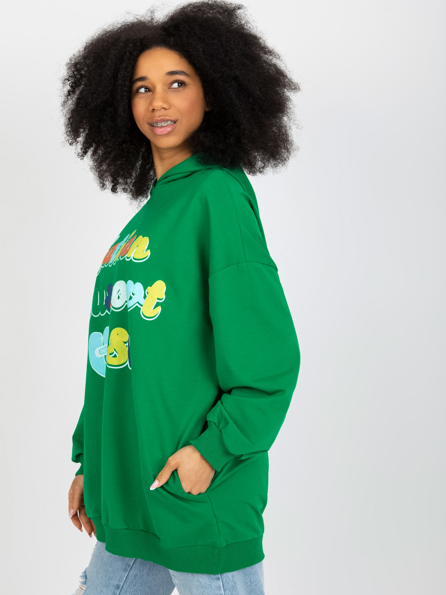 Hurtownia Zielona damska bluza z nadrukiem oversize