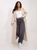 Ecru krótka bluzka basic z długim rękawem 