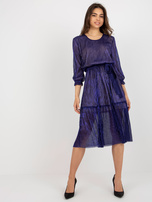 Hurt Granatowa sukienka koktajlowa z szeroką falbaną