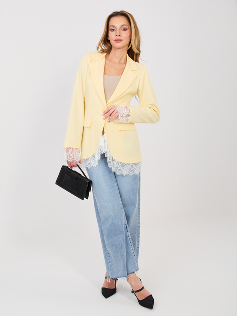 Pastelowa żółta elegancka marynarka z zapięciem na guzik