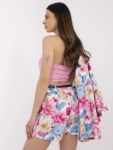 Ecru-niebieski komplet z marynarką o kroju kimono