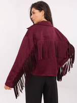 Bordeaux-farbenes Wildlederjacke mit Kragen.