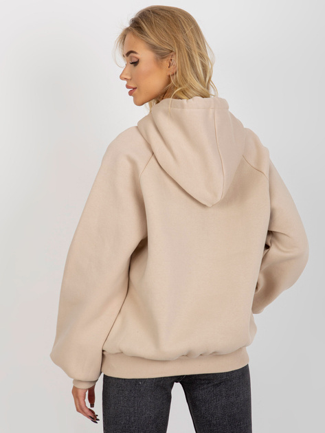 Hurt Beżowa dresowa bluza z nadrukiem i kapturem