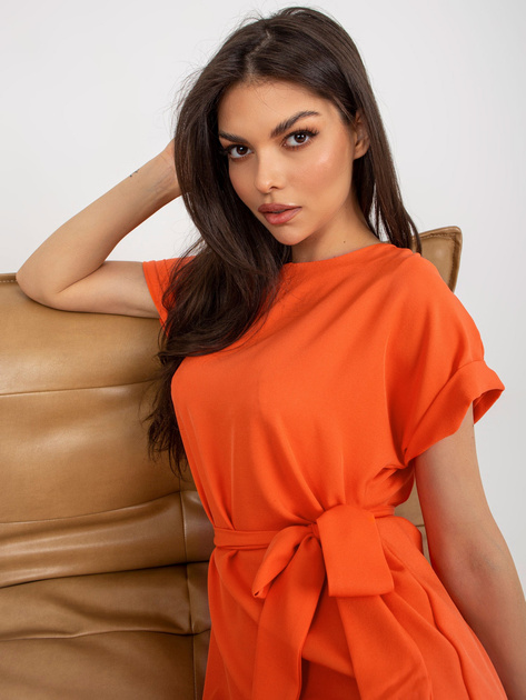 Hurt Pomarańczowa sukienka z paskiem RUE PARIS