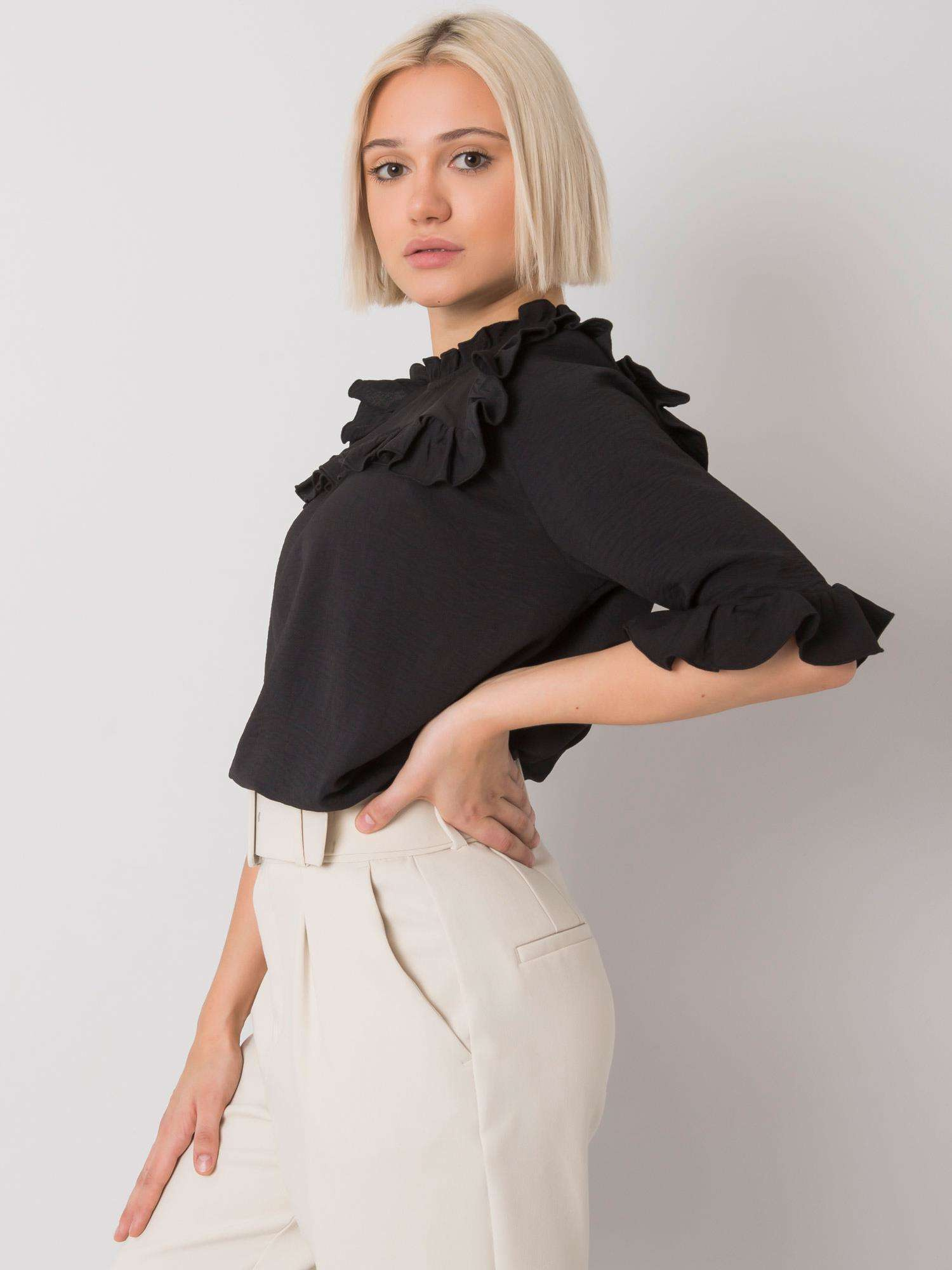 Schwarze Bluse mit Rüschen Limassol RUE PARIS.