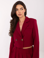 Burgundy suit set with a short jacket.