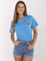 Niebieski damski t-shirt z bawełny 