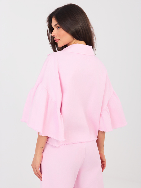 Jasnoróżowa jeansowa kurtka z rękawem 3/4 RUE PARIS