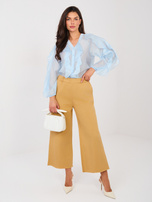 Camelowe jeansy wide leg bez zapięcia