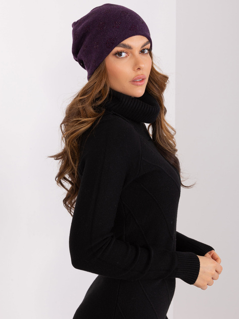 Hurtownia Ciemnofioletowa czapka z dzianiny