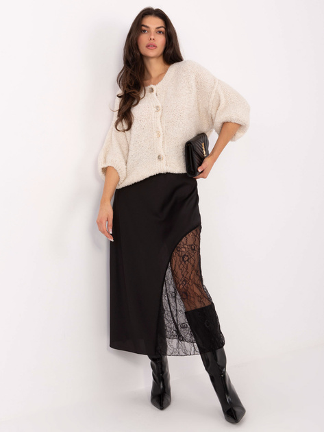 Czarna satynowa spódnica z koronką RUE PARIS 
