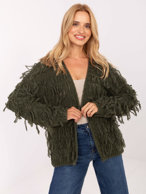Khaki damski kardigan z frędzlami RUE PARIS
