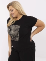 Czarna damska bluzka plus size z nadrukiem