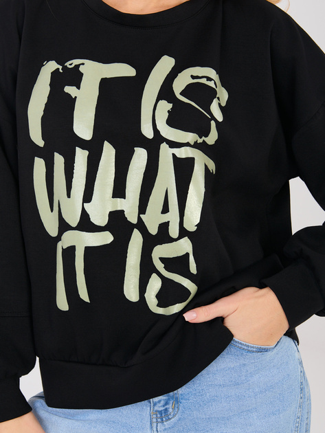 Czarna bluza oversize z nadrukiem RUE PARIS