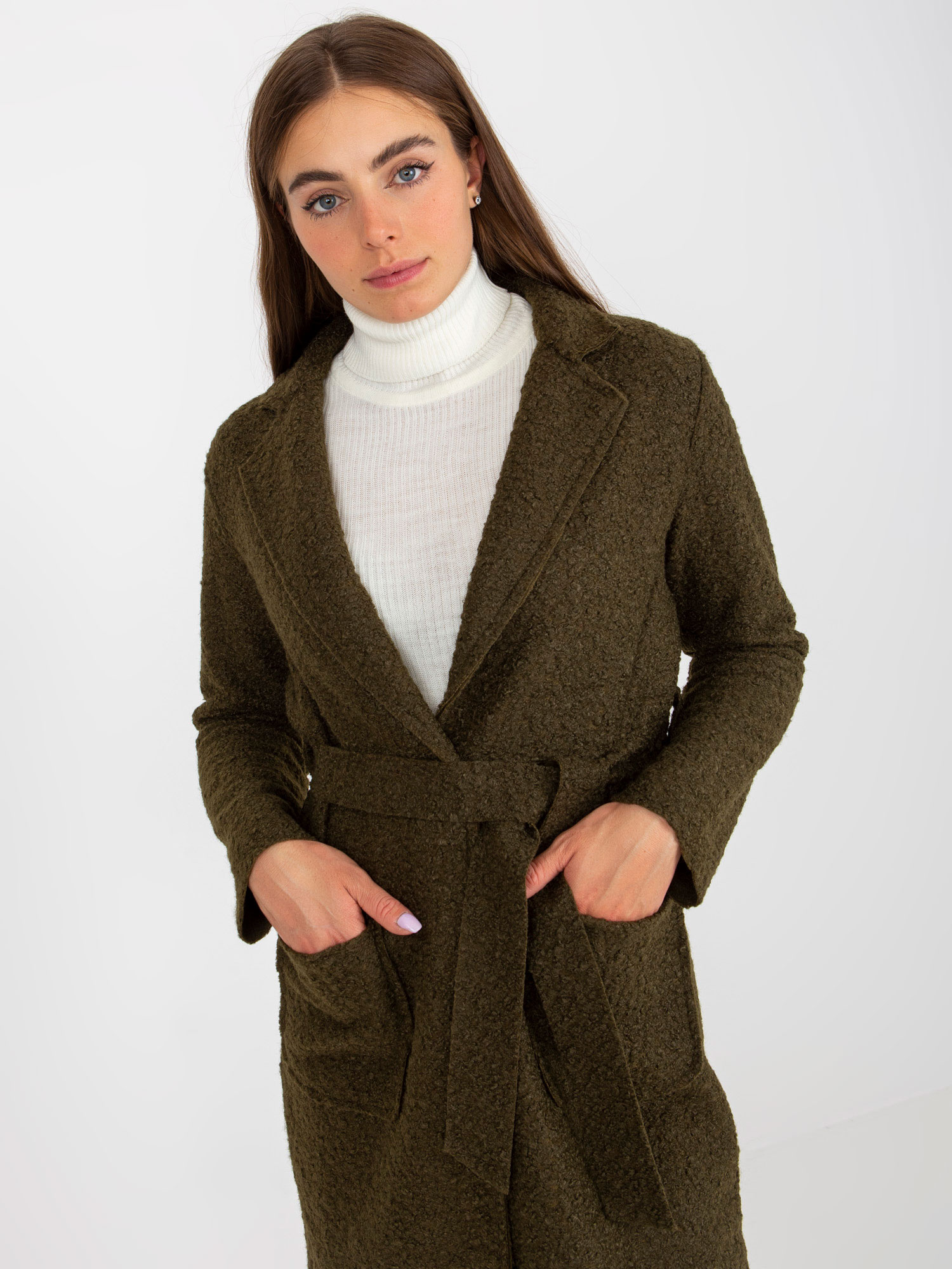 Hurt Khaki pluszowy maxi płaszcz z wiązaniem Merve OCH BELLA 