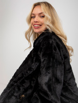 Hurt Czarny damski płaszcz futrzany z kieszeniami OCH BELLA  