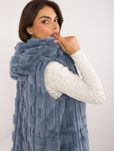 Hurt Niebieska długa kamizelka futrzana z suwakiem