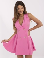 Różowa żakietowa sukienka z kopertowym dekoltem