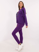 Hurt Ciemnofioletowy casualowy komplet z legginsami